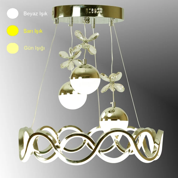 TT Aydınlatma TT335-3TPL-SR  Sarı Kaplama 3 Toplu 3 Renk Modüllü Ledli Avize ürün görseli 1