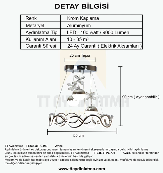 TT Aydınlatma TT335-3TPL-KR  Krom Kaplama 3 Toplu 3 Renk Modüllü L - Resim 4