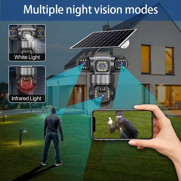 O-Kam 6060 9MP (3+3+3) Üç Kameralı UltraHD 4G Güneş Enerjili Akıllı Güvenlik Kamerası - 8