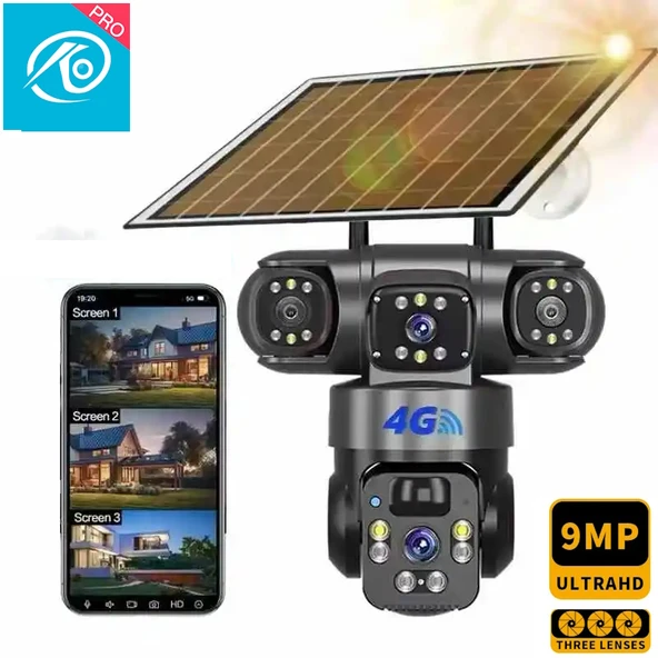 O-Kam 6060 9MP (3+3+3) Üç Kameralı UltraHD 4G Güneş Enerjili Akıllı Güvenlik Kamerası - 2