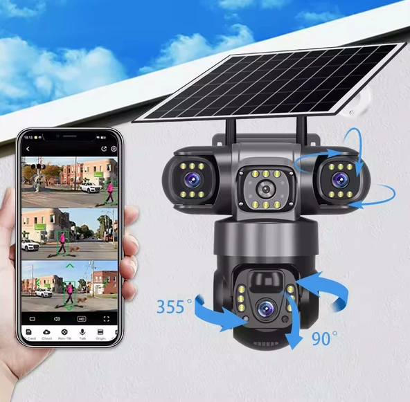 O-Kam 6060 9MP (3+3+3) Üç Kameralı UltraHD 4G Güneş Enerjili Akıllı Güvenlik Kamerası - 10