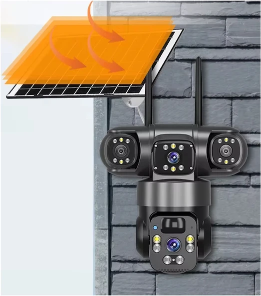 O-Kam 6060 9MP (3+3+3) Üç Kameralı UltraHD 4G Güneş Enerjili Akıllı Güvenlik Kamerası - 3