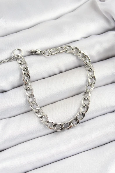 MuI MuI 316L Çelik Gümüş Renk Kalın Zincir Erkek Bileklik