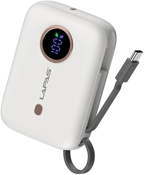 Senon Lapas LP-PW001 Dijital LED Göstergeli Type-C Kablolu Taşınabilir Powerbank 10.000mAh Beyaz