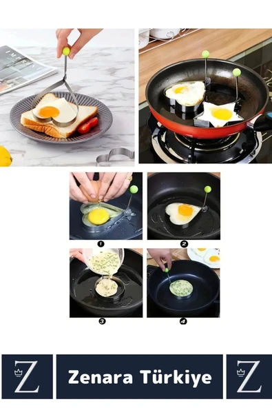 Dayanıklı Yanmaz Yapışmaz Kahvaltı Yumurta Omlet Krep Pişirme KALP DAİRE YILDIZ Eğlenceli Özel Set - 2