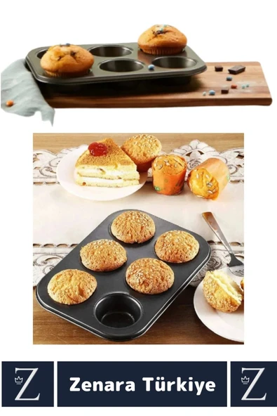 Yüksek Kalite Isıya Dayanıklı Yanmaz Yapışmaz Kolay Temizlenir Kek Brownie Cupcake 6lı Muffin Kalıbı - 2
