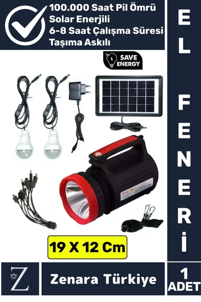 Kamp Avcı Deprem Solar Güneş Enerjili Uzun Çalışma Süreli Güçlü Beyaz Işık Şarjlı Fener Işıldak