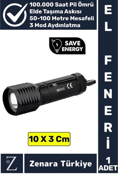 Kompakt Kamp Avcı Balıkçı Deprem Enerji Tasarrufu 3 Mod Güçlü Beyaz Işık Zoomlu Pilli Mini EL FENERİ