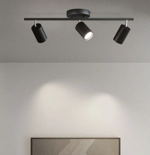 MYLİGHTS SİYAH ÜÇLÜ  LED SPOT LED AVİZE HAREKETLİ BAŞLIK    GÜN IŞIĞI AMPULLÜ