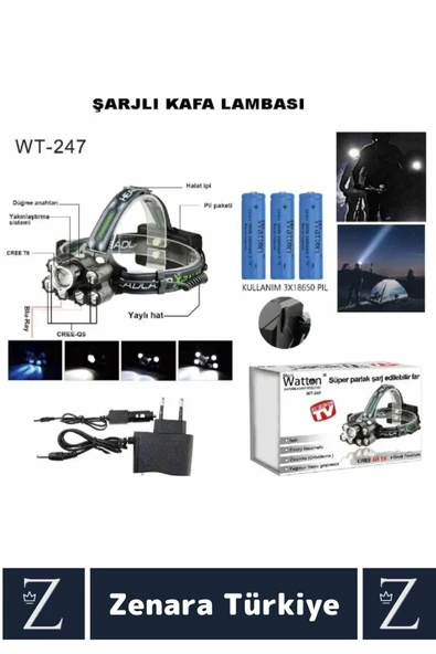 Premium Kamp Avcı Balıkçı Deprem Yüksek Mesafeli 250-400 Metre Net Işık 8 Mod Güçlü KAFA LAMBASI - 2