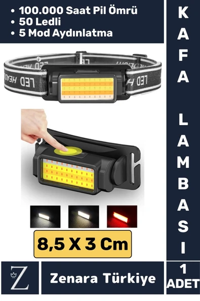Premium Kamp Avcı Balıkçı Deprem 100- 150 Metre 50 Ledli 5 Mod Aydınlatmalı Şarjlı KAFA LAMBASI
