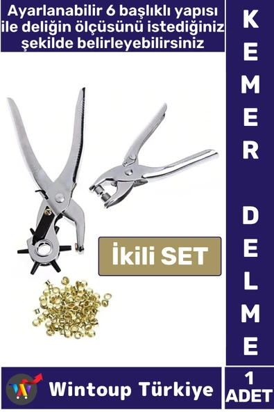 Pratik Delgeç 6 Farklı Başlıklı Döner Kemer Delme Pensesi Perçin Deri Plastik Delici İkili Set