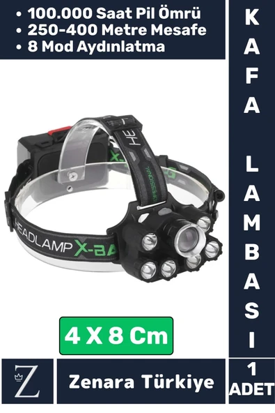 Premium Kamp Avcı Balıkçı Deprem Yüksek Mesafeli 250-400 Metre Net Işık 8 Mod Güçlü KAFA LAMBASI