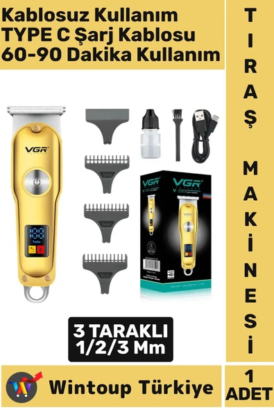 Kablosuz Kullanım Saç Kısaltma Sakal Ense 60 Dk Kullanım Çok Şık GOLD Renk Dijital Tıraş Makinesi