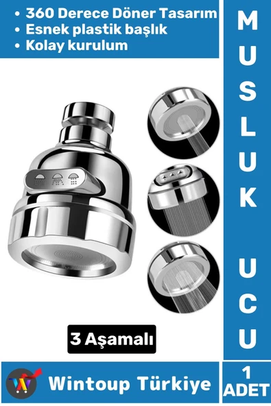 Yüksek Kaliteli Kolay Kurulum 360 Derece Döner Esnek Başlık 3 Aşamalı Mutfak Lavabo Krom Musluk Ucu