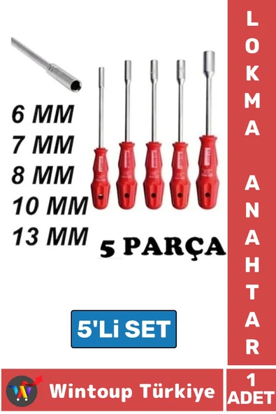 Premium Ergonomik Kaymaz Kauçuk Sap Lokma Anahtar Tornavida 6/7/8/10/13/mm 5'li SET