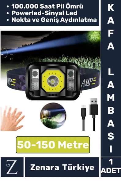 Premium Kamp Avcı Balıkçı Deprem 50-150 Metre Mesafeli Sinyal LED Şarjlı Powerled KAFA LAMBASI