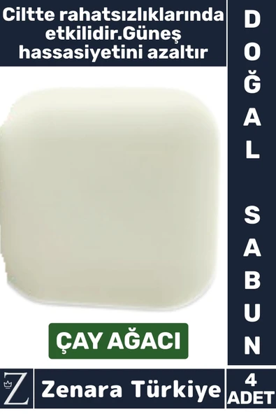Bitkisel Organik Doğal Saç Yüz Vücut El Kullanım Güneş Hassasiyeti Azaltan Sabun ÇAY AĞACI 4 Adet