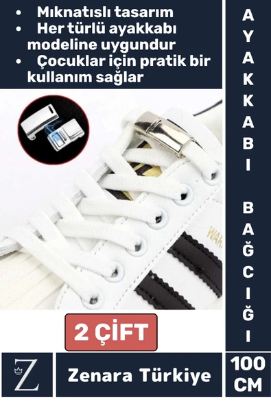 Tüm Yaşlar İçin Şık Klipsli Manyetik Lastikli Pratik Mıknatıslı Çocuk Ayakkabı Bağcığı 100 Cm-2 Çift