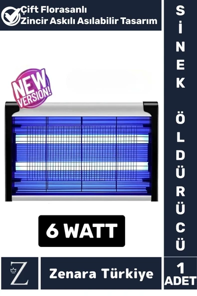 Yüksek Kaliteli UV Çift Florasanlı Zincir Askılı 6 Watt Ev Ofis Sinek Sivrisinek Kara Sinek Öldürücü