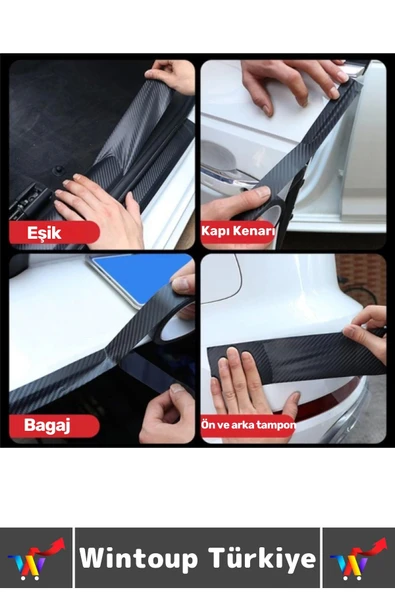 İz Bırakmaz Su Güneş Işını Dayanıklı Oto Eşik Kapı Kaput Boya Çizilme Koruma Karbon Fiber Bant 3Adet - 5