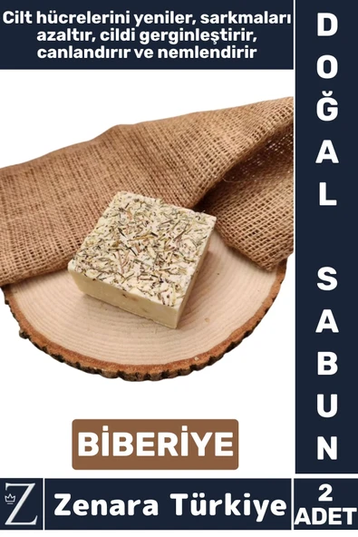 Bitkisel Organik Doğal Saç Yüz Vücut El Kullanım Cilt Canlandıran Nemlendiren Sabun BİBERİYE 2 Adet