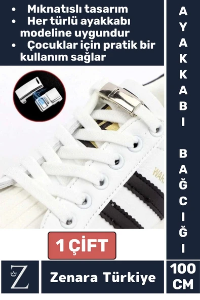 Tüm Yaşlar İçin Şık Klipsli Manyetik Lastikli Pratik Mıknatıslı Çocuk Ayakkabı Bağcığı 100 Cm-1 Çift