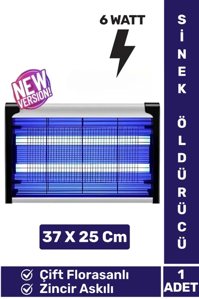 Premium Güçlendirilmiş UV Çift Florasanlı Zincir Askılı 6 Watt Sinek Sivrisinek Kara Sinek Öldürücü