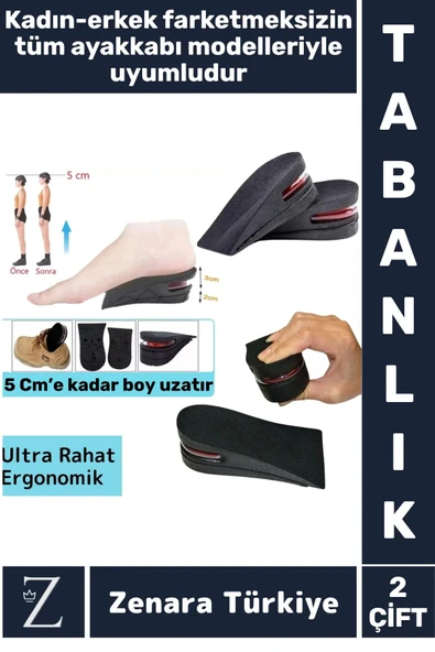Ortopedik Ultra Rahat Tüm Ayakkabılara Uyumlu Kaymaz Topuk Anında 5 Cm Boy Uzatan Tabanlık 2 Çift - 1