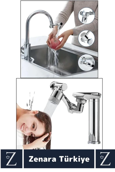 Kolay Montaj Metal Görünümlü 1080 Derece Dönebilen Çift Modlu Su Akışı Akrobat Musluk Ucu Başlığı - 2
