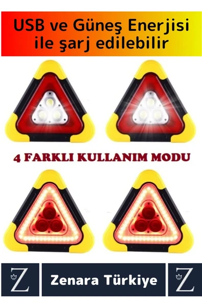 Dayanıklı USB Solar Enerjili Işıklı 2 Kademe El Feneri Döner Kulp Acil Durum Reflektörü İkaz Lambası - 3