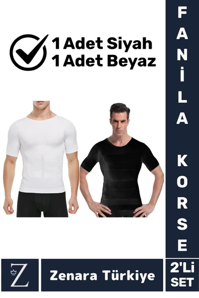 Jinekomasti Dik Duruş Göğüs Göbek Toparlayan Sıkılaştıran Ultra Esnek Erkek Fanila Korse 2'Li SET - 1