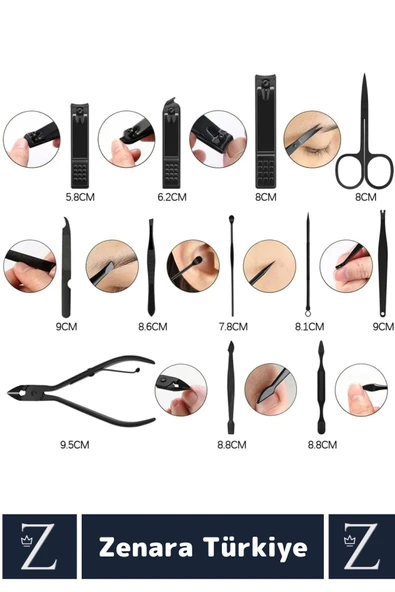 Kompakt El Yüz Tırnak Ayak Bakım Taşınabilir Cep Boy Özel Çantalı 12 Parça Manikür Pedikür Seti - 7