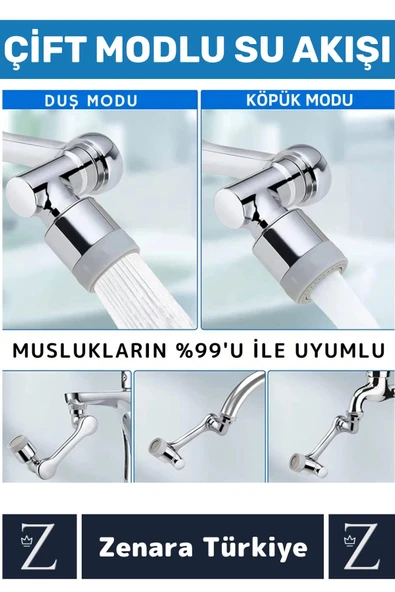 Kolay Montaj Metal Görünümlü 1080 Derece Dönebilen Çift Modlu Su Akışı Akrobat Musluk Ucu Başlığı - 4