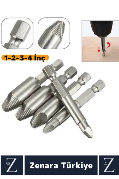 Dayanıklı Matkap Tornavida Uyumlu Hasarlı Paslı Kırık Yamuk Vida Sökme Çıkarma 4 Farklı Uçlu Set - 4