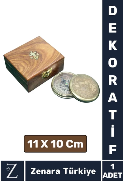 Özel Tasarım Erkek Arkadaş Sevgili Özel Gün Koleksiyon Hediye Ev Denizci PİRİNÇ Ahşap Kutulu PUSULA ürün görseli