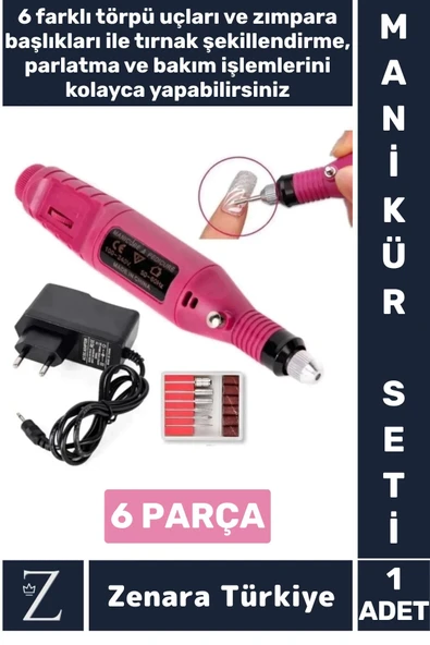 Manikür Pedikür El Ayak Protez Tırnak Şekillendirme Parlatma Bakım Elektrikli Manikür Seti 6 Parça