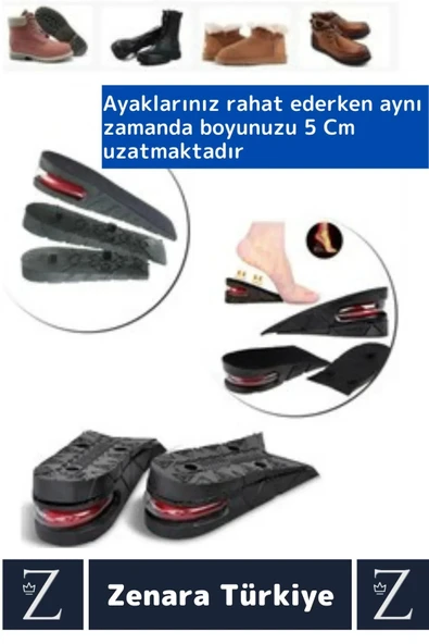 Ortopedik Ultra Rahat Tüm Ayakkabılara Uyumlu Kaymaz Topuk Anında 5 Cm Kadar Boy Uzatan Tabanlık - 2