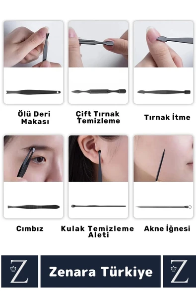Kompakt El Yüz Tırnak Ayak Bakım Taşınabilir Cep Boy Özel Çantalı 12 Parça Manikür Pedikür Seti - 5