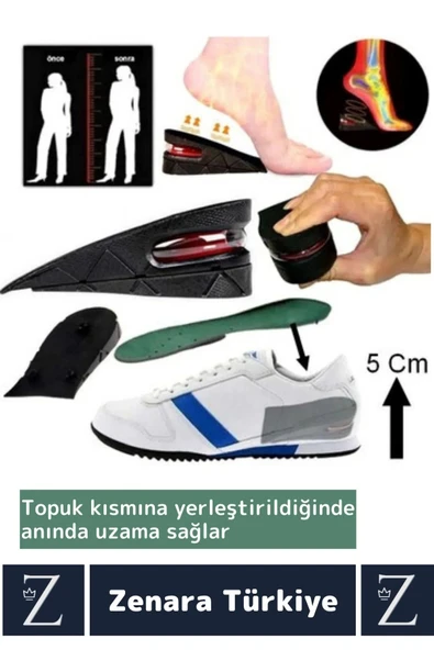 Ortopedik Ultra Rahat Tüm Ayakkabılara Uyumlu Kaymaz Topuk Anında 5 Cm Boy Uzatan Tabanlık 2 Çift - 3