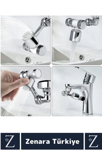 Kolay Montaj Metal Görünümlü 1080 Derece Dönebilen Çift Modlu Su Akışı Akrobat Musluk Ucu Başlığı - 5