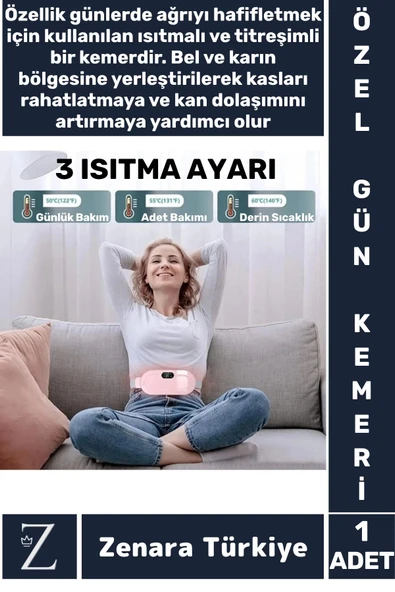 Kompakt Sıcak Tutan Titreşimli 3 Sıcaklık Ayarı Regl Adet Ağrı Sancı Azaltan Dijital Özel Gün Kemeri