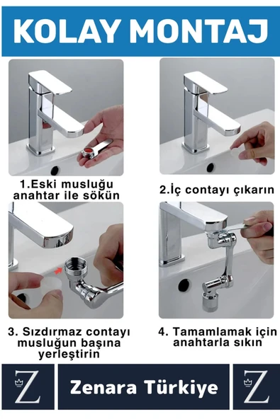 Kolay Montaj Metal Görünümlü 1080 Derece Dönebilen Çift Modlu Su Akışı Akrobat Musluk Ucu Başlığı - 6