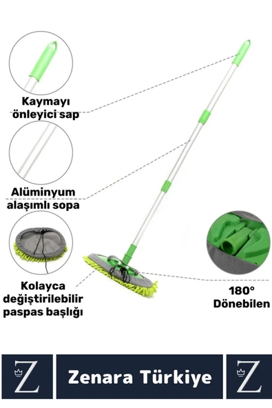 Oto Bakım 180 Derece Dönen Su Emici Tak Çıkar Paspas 2in1 Mikrofiber Uzun Saplı Araba Yıkama Fırçası - 4
