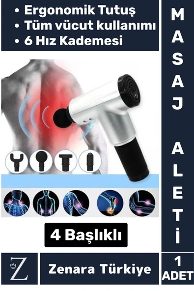 Ergonomik Kol Bacak Sırt Bel Titreşim Terapisi Spor Fitness Kas 6 Hız Kademe 4 Başlıklı Masaj Aleti