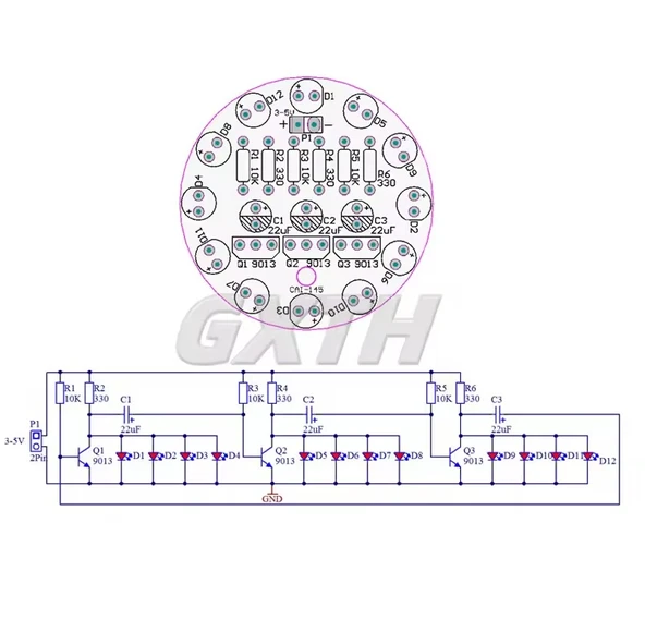 DC 3-5V Led Yuvarlak Dönen Işık Hobi Devresi DIY Lehimleme Kiti - Demonte(Montesiz) - 7