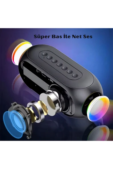 S8 RGB Led Işıklı Dijital Saat Bluetooth Hoparlör MP3 FM Radyo USB Çok Fonksiyonlu Hoparlör - 5