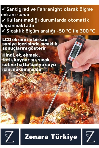 Ergonomik LCD Ekran Çift Ölçüm Birimi Hafızalı Et Sıvı Mama Sıcak Soğuk Saplamalı GIDA TERMOMETRESİ - 2