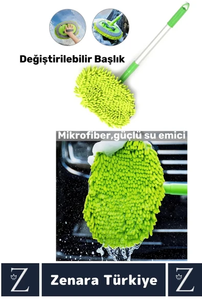 Oto Bakım 180 Derece Dönen Su Emici Tak Çıkar Paspas 2in1 Mikrofiber Uzun Saplı Araba Yıkama Fırçası - 2