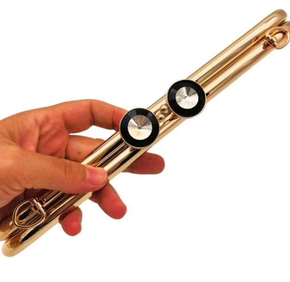 Angel Çanta Aksesuar 28 cm Taşlı  Çanta Klipsi Çanta Bursu Light Gold Metalli (Vidalıdır) - 5